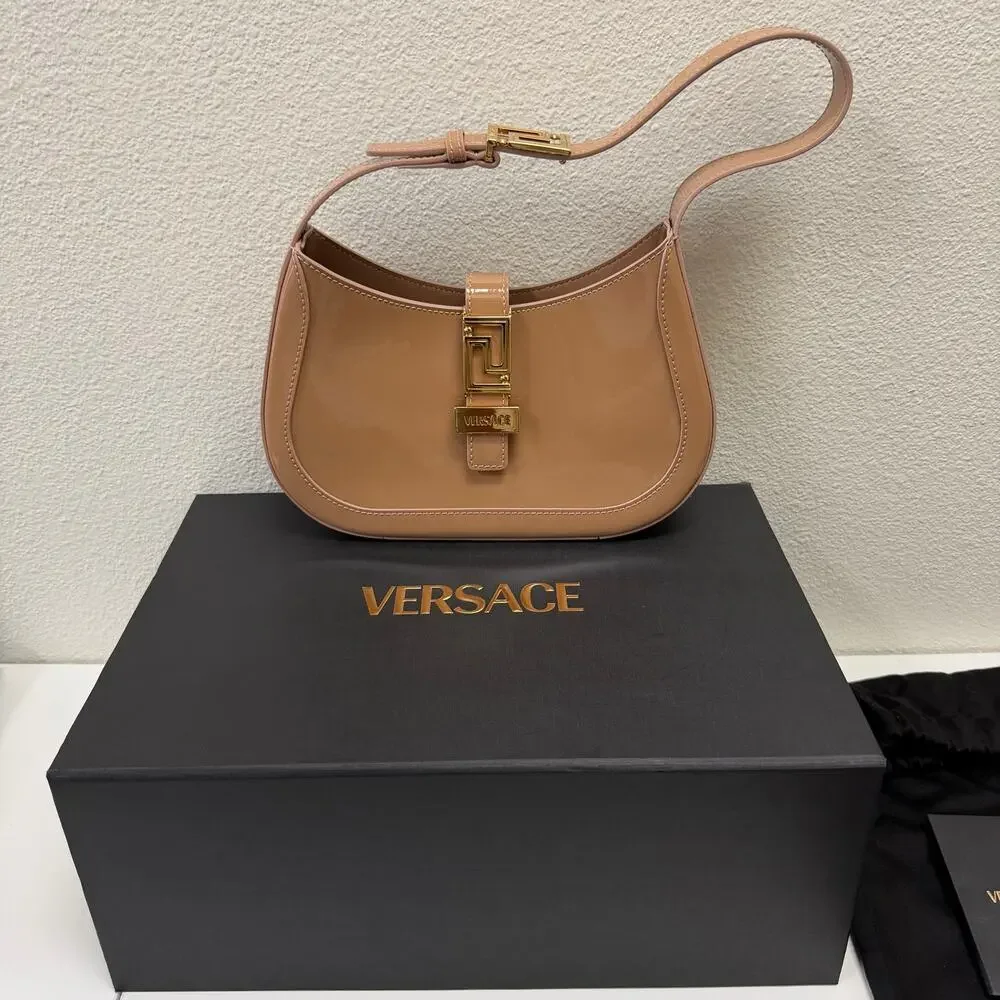 Versace Designer Greca Goddess Small Leather Hobo Bag Blush Nude with Box + COA